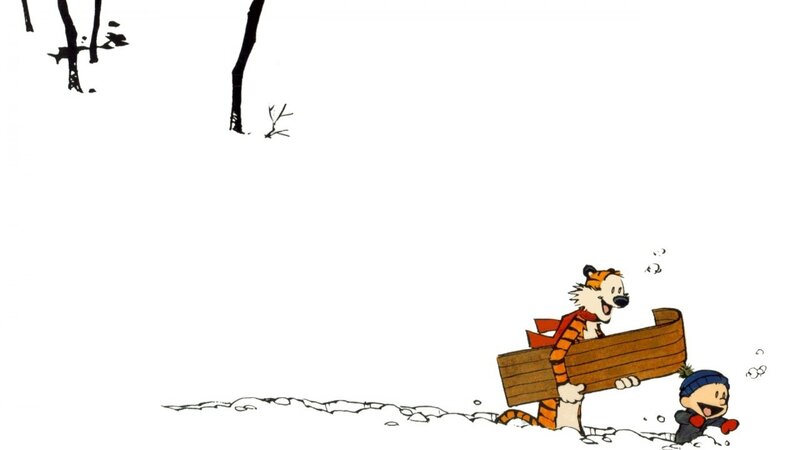 Calvin and Hobbes in Snow — White, Playful, Winter, Comic, Tiger
