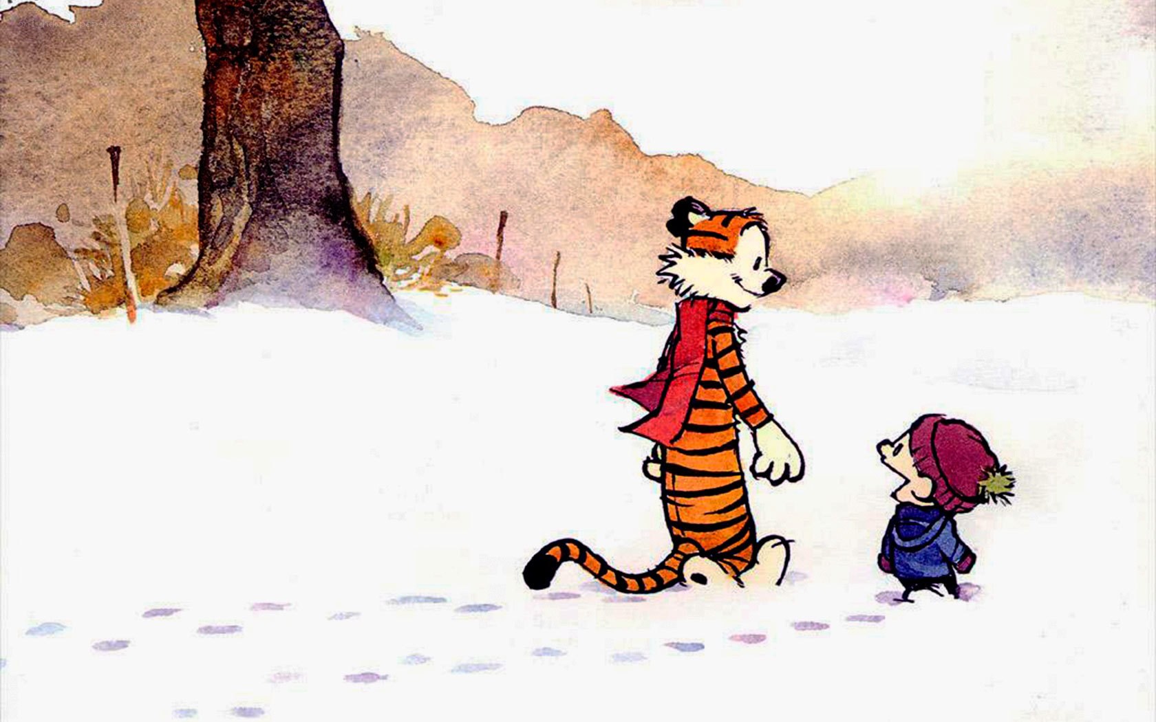 Calvin and Hobbes in snow