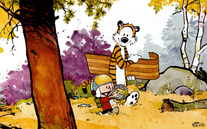 Calvin and Hobbes in the woods