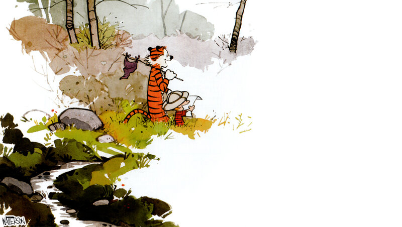 Calvin and Hobbes in the woods