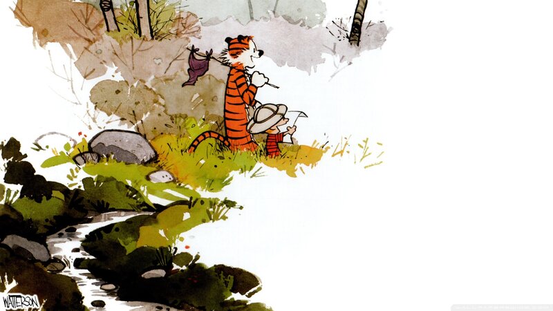 Calvin and Hobbes in the woods