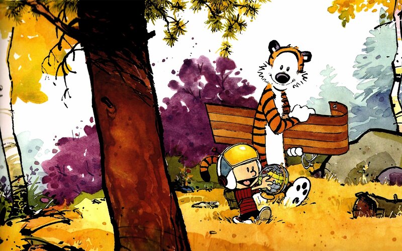 Calvin and Hobbes in the woods