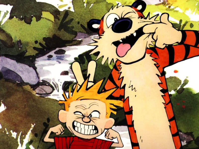Calvin and Hobbes in the woods