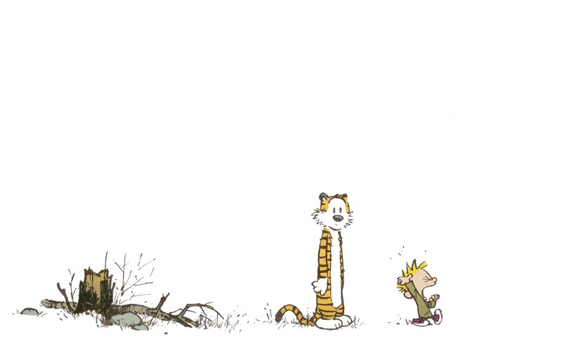 Calvin and Hobbes in the woods