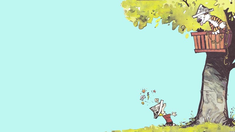 Calvin and Hobbes in Tree — Light Blue, Playful