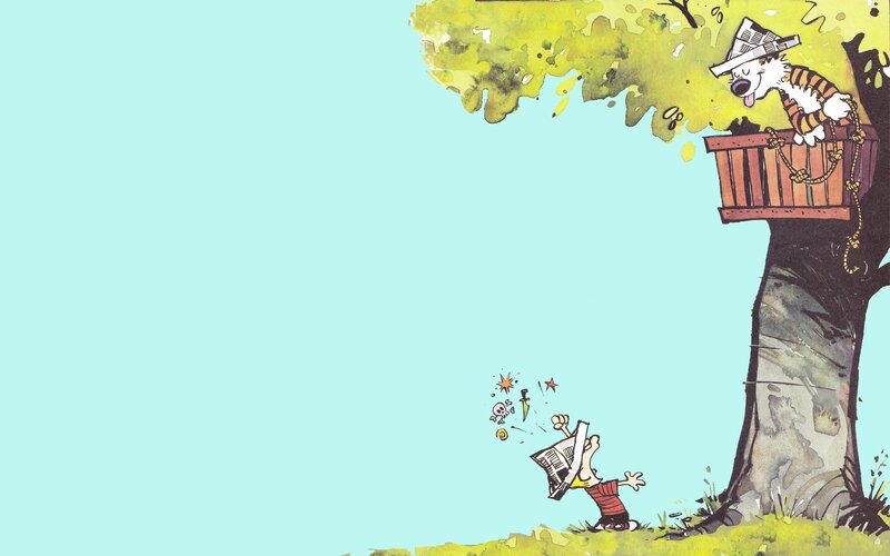Calvin and Hobbes in Tree — Light Blue