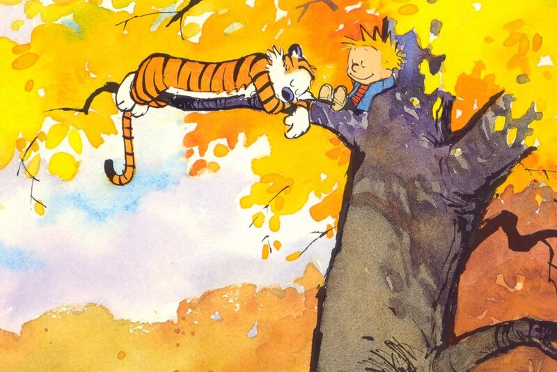 Calvin and Hobbes in Tree — Yellow
