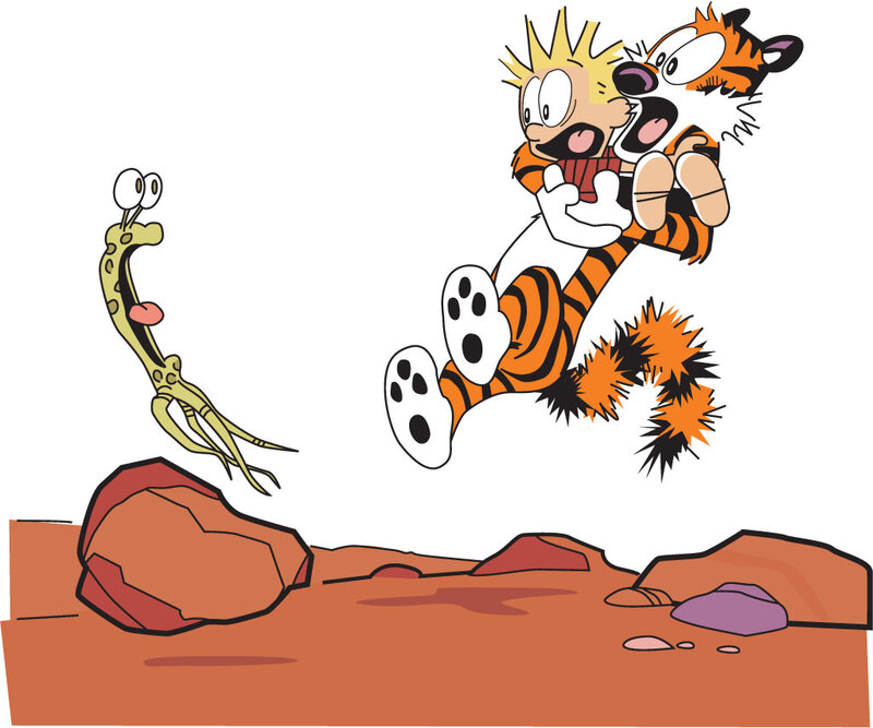 Calvin and Hobbes jump in surprise