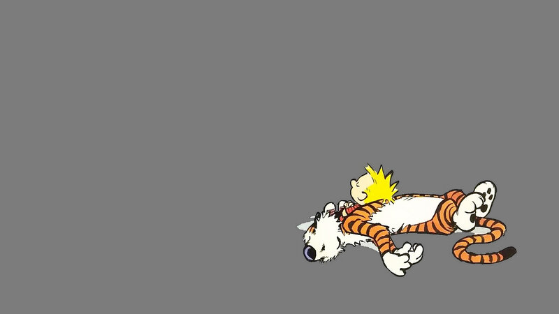 Calvin and Hobbes Lying Down — Gray, Playful