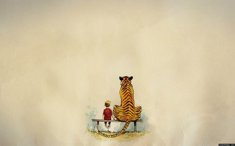 Calvin and Hobbes on a bench