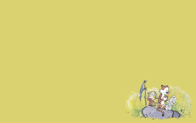 Calvin and Hobbes on a rock