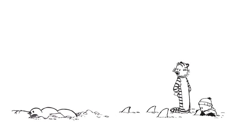 Calvin and Hobbes on a snowy day