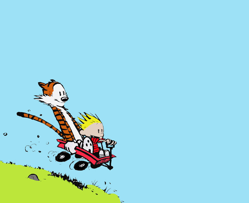 Calvin and Hobbes on a wagon ride