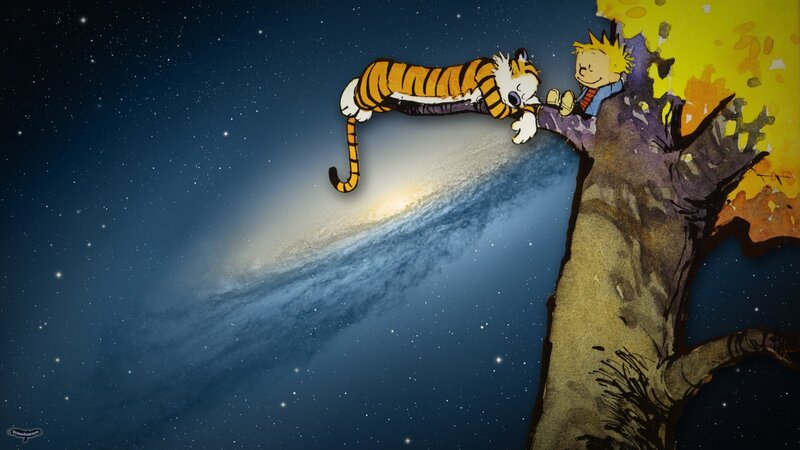 Calvin and Hobbes on Tree — Blue