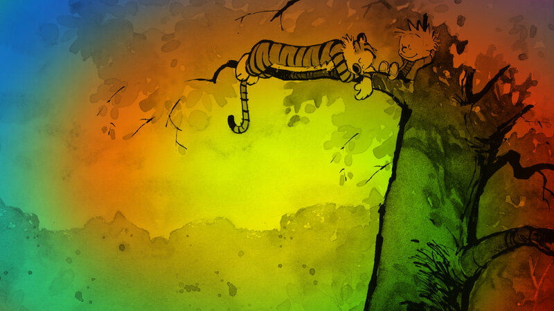 Calvin and Hobbes on Tree — Green
