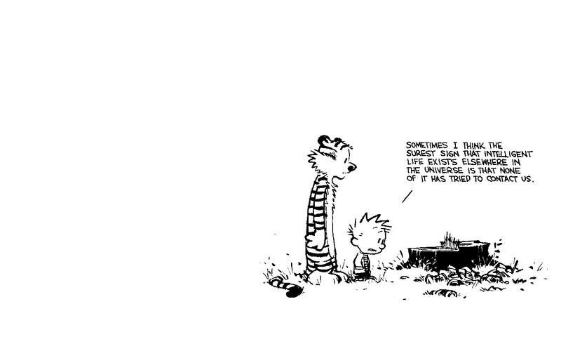 Calvin and Hobbes pondering aliens