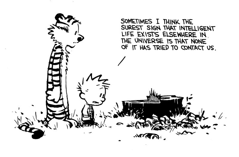 Calvin and Hobbes pondering aliens