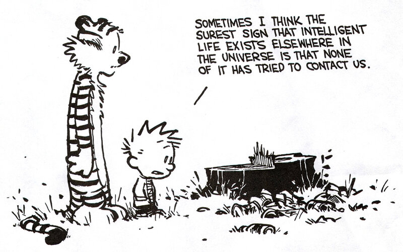 Calvin and Hobbes pondering aliens