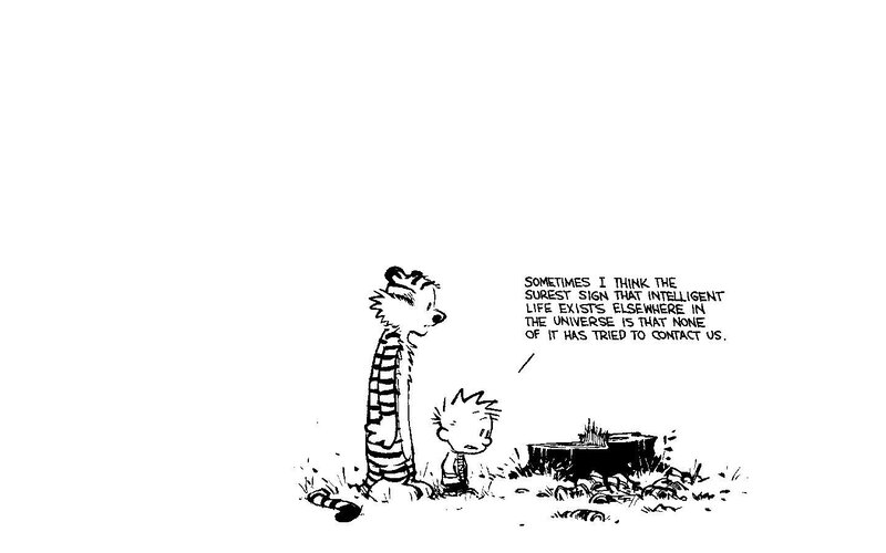 Calvin and Hobbes pondering aliens
