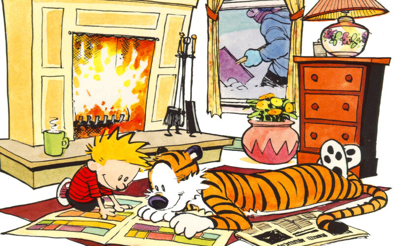Calvin and Hobbes reading together