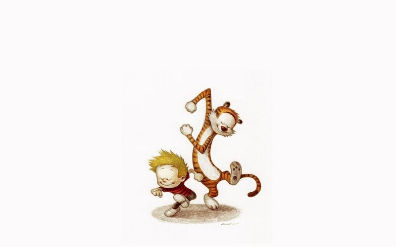 Calvin and Hobbes Running — White