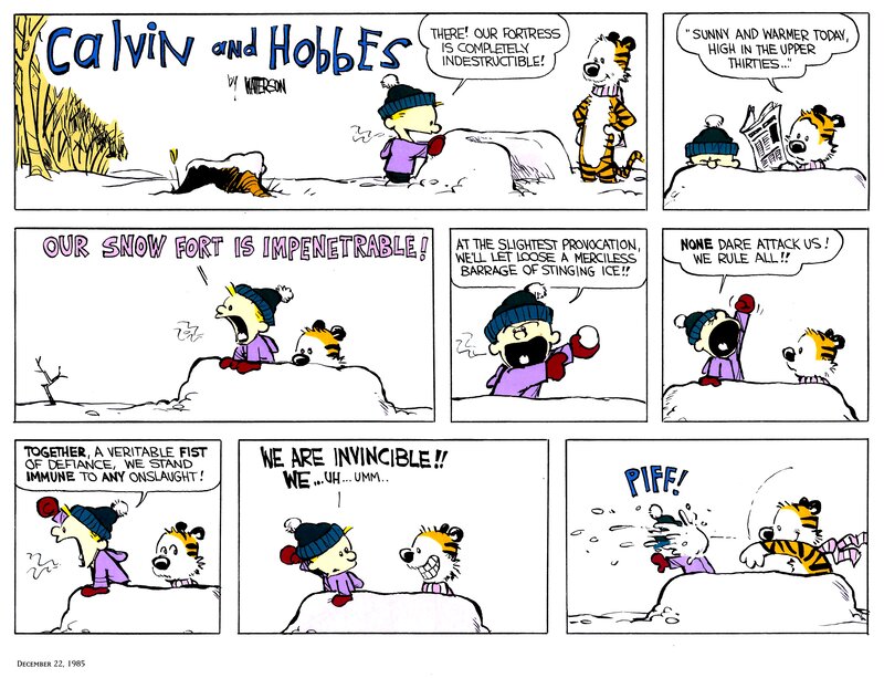 Calvin and Hobbes snow fort