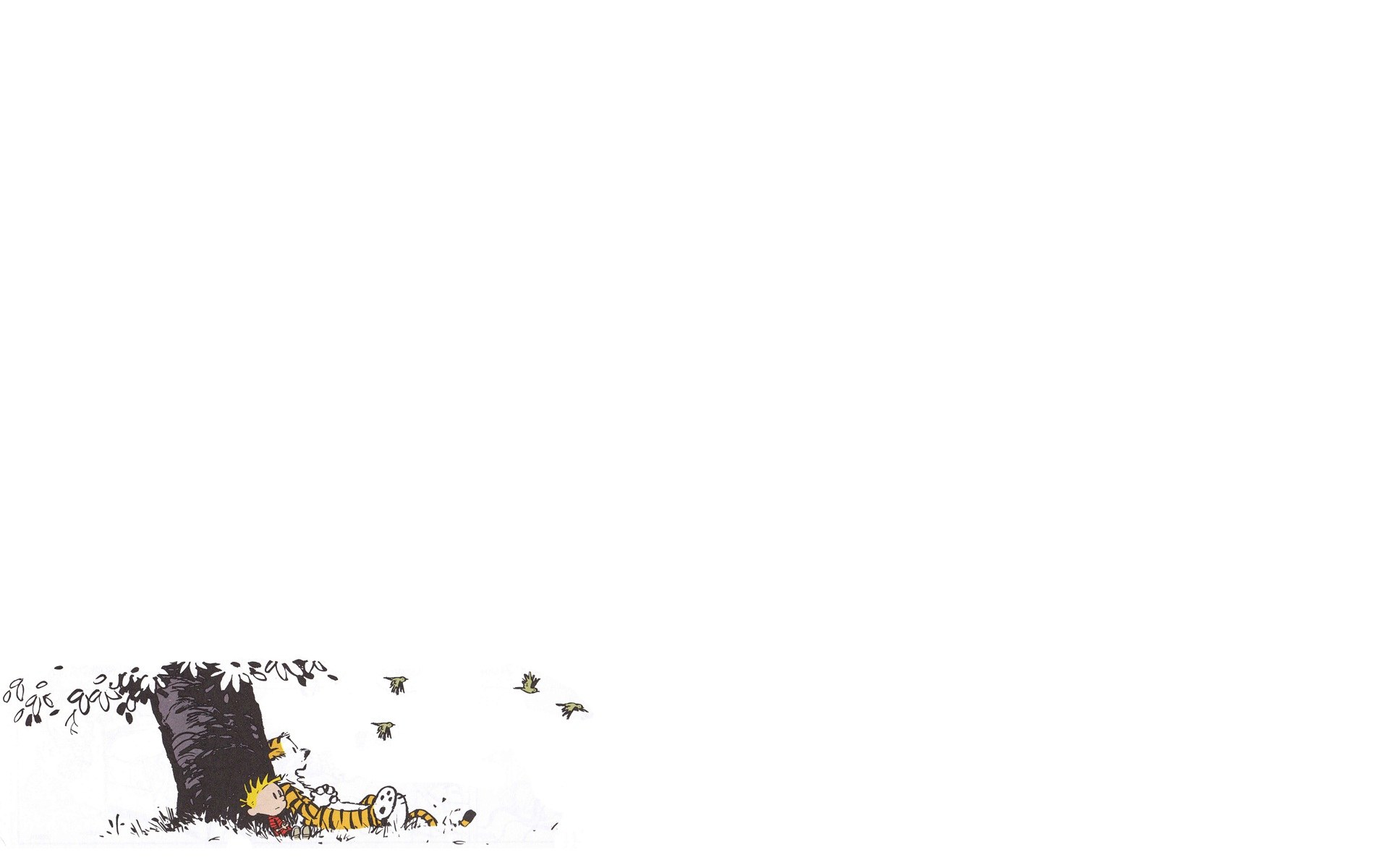 Calvin and Hobbes under a tree