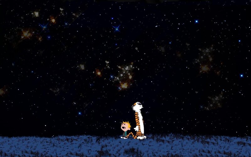 Calvin and Hobbes under stars