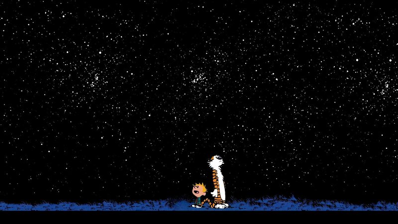 Calvin and Hobbes under stars