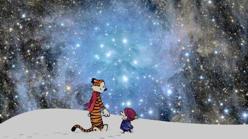 Calvin and Hobbes under stars