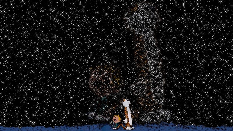 Calvin and Hobbes under stars