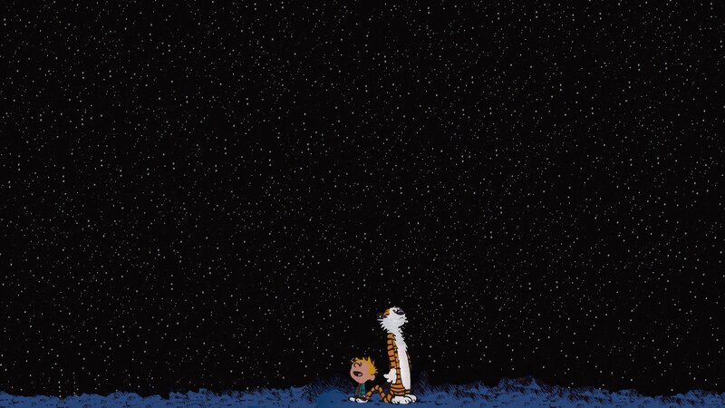 Calvin and Hobbes under stars