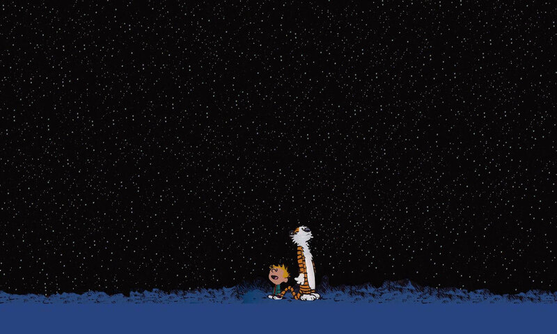 Calvin and Hobbes under stars