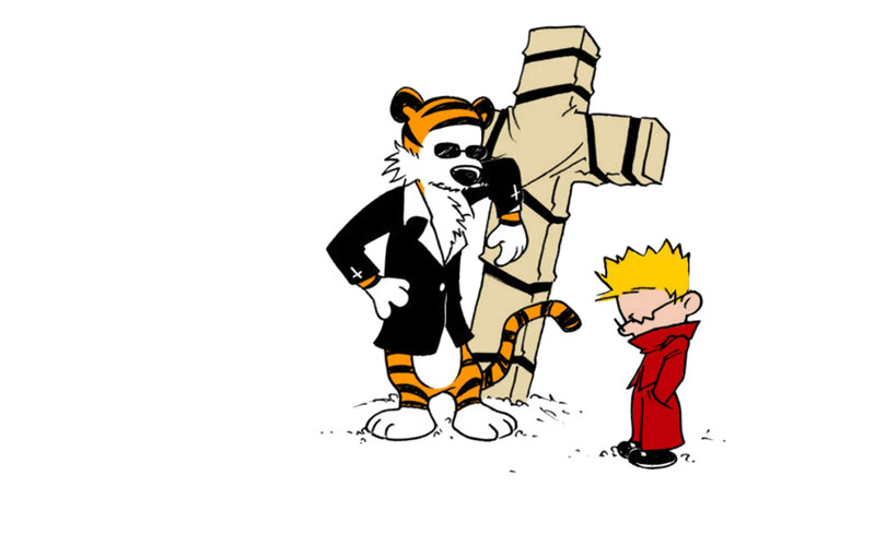 Calvin and Hobbes with a cross