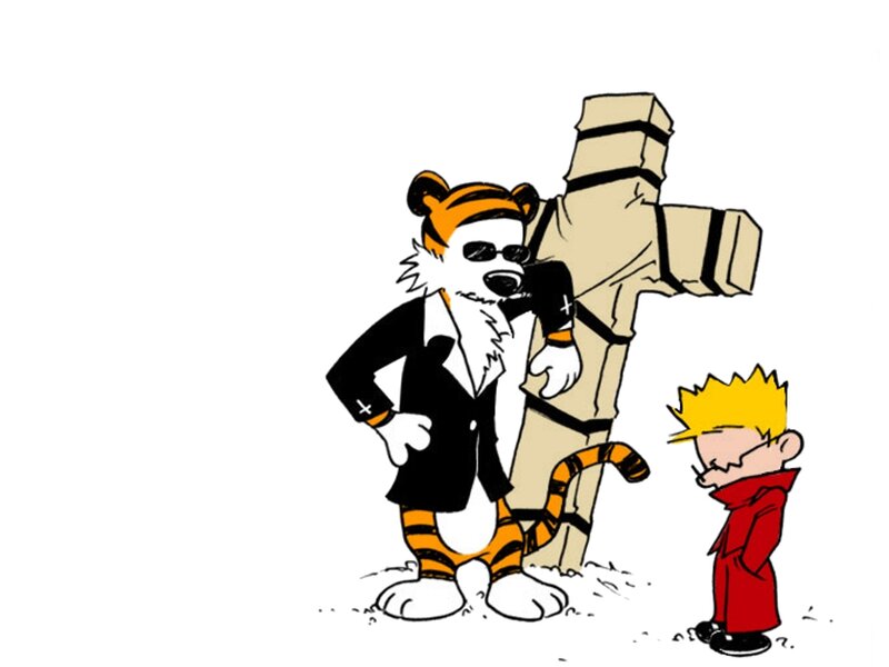 Calvin and Hobbes with a cross