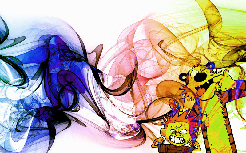 Calvin and Hobbes with abstract art