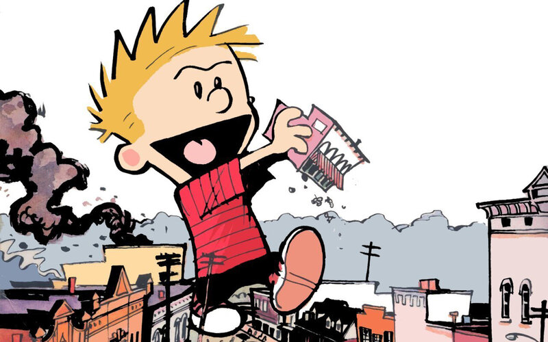 Calvin destroys a building