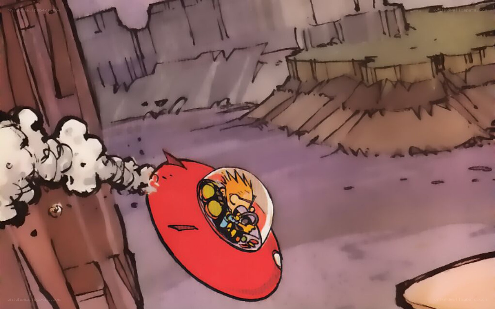 Calvin in a red spaceship