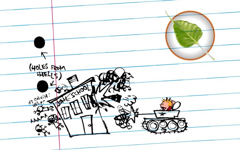 Calvin in a tank at school
