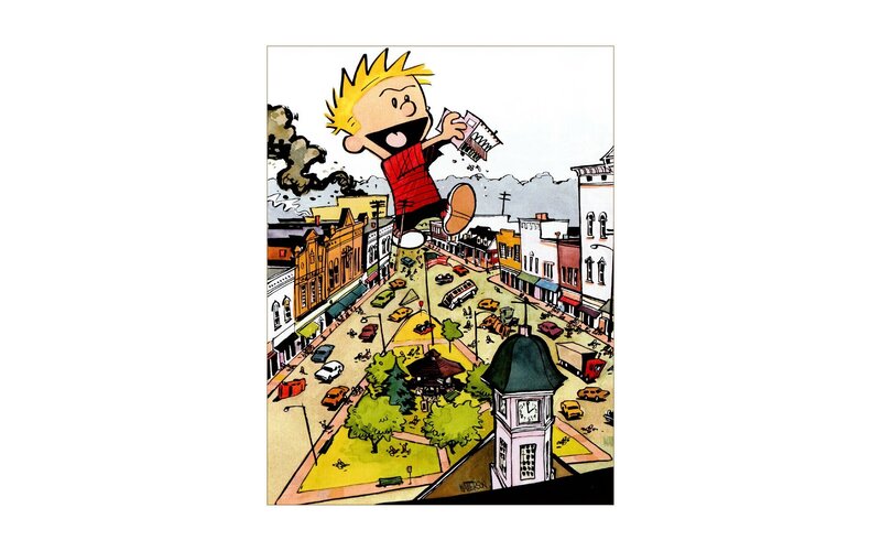 Calvin jumps over town