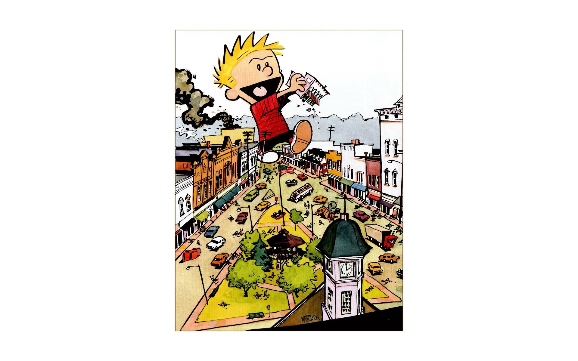 Calvin jumps over town