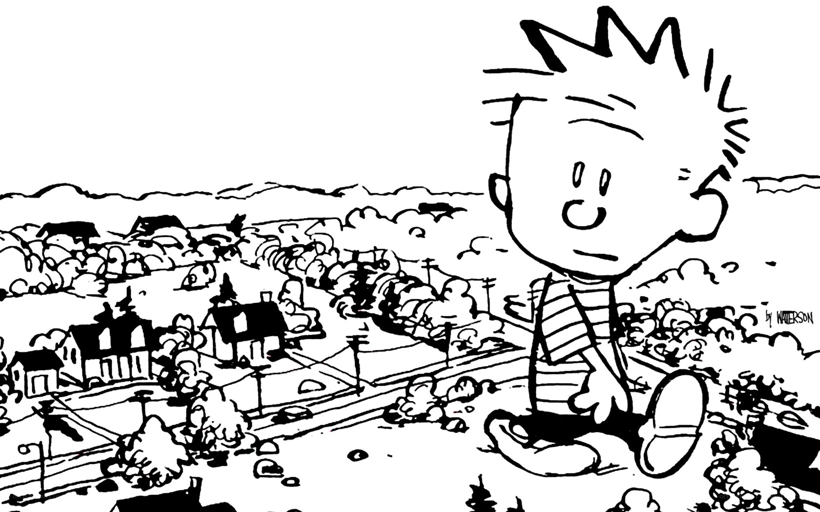 Calvin looks over his town