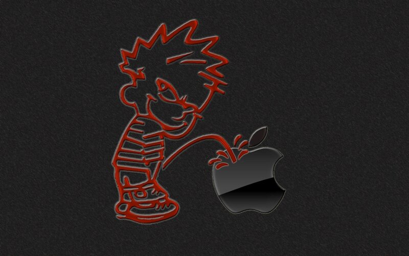 Calvin peeing on Apple logo