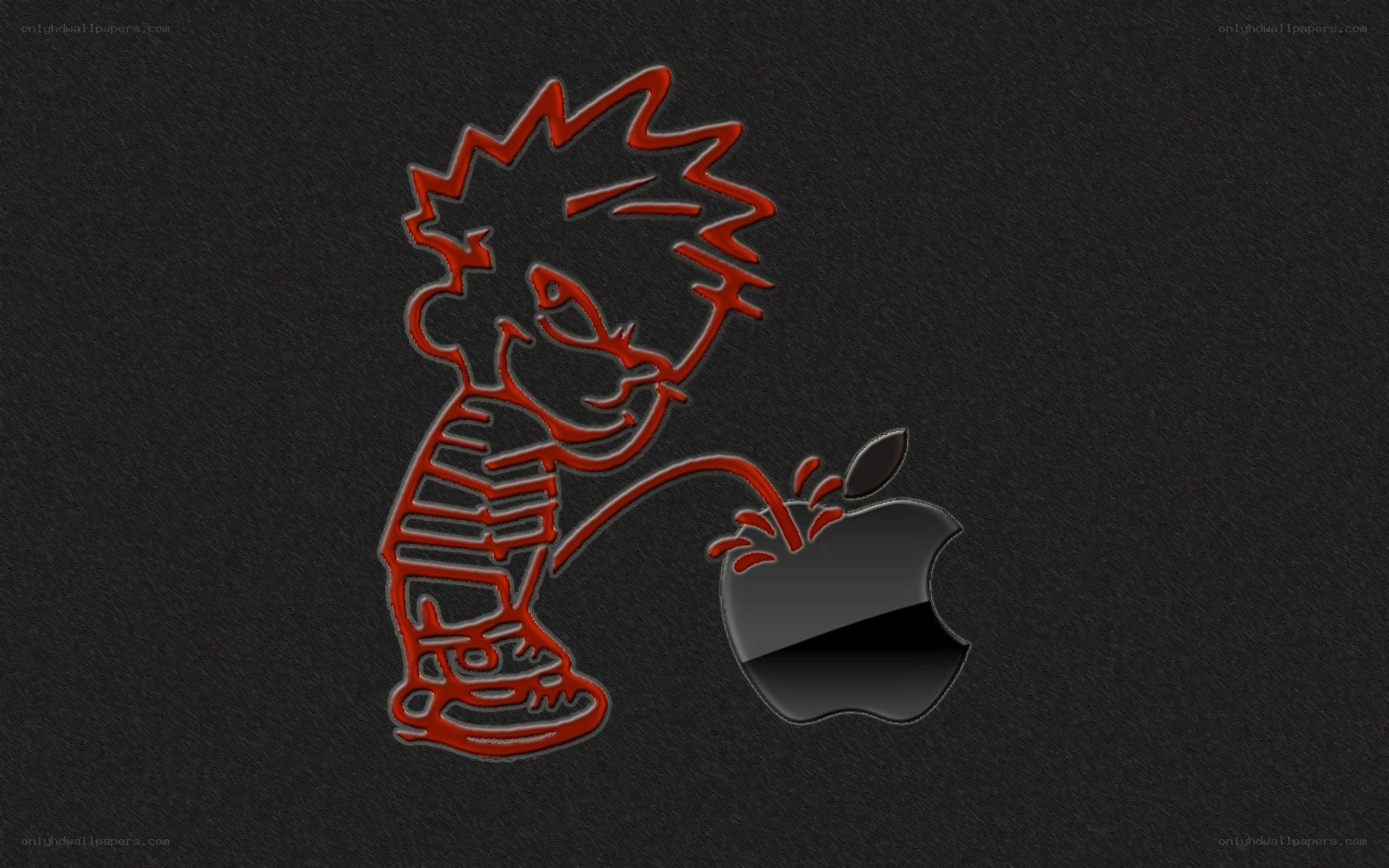 Calvin peeing on Apple logo