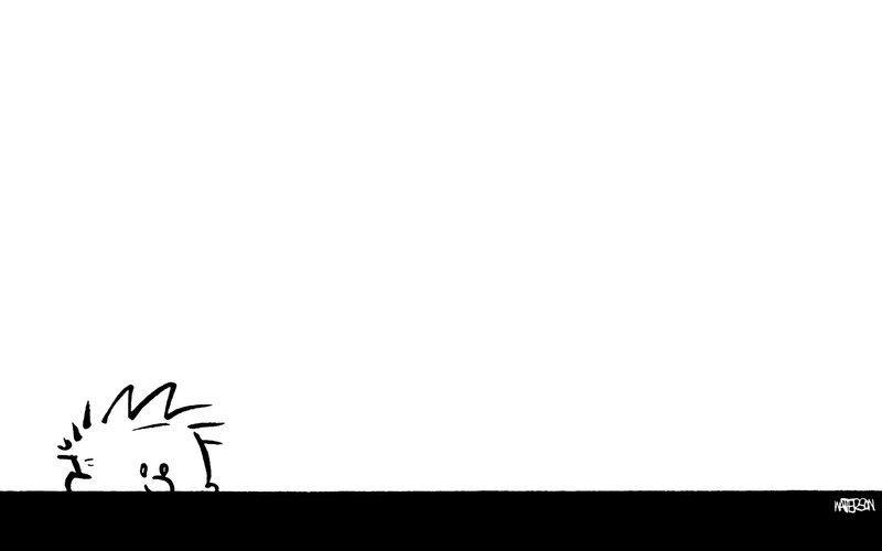 Calvin peeks from behind a wall