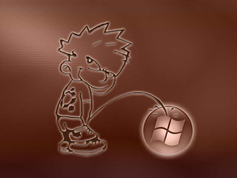 Calvin pees on Windows logo