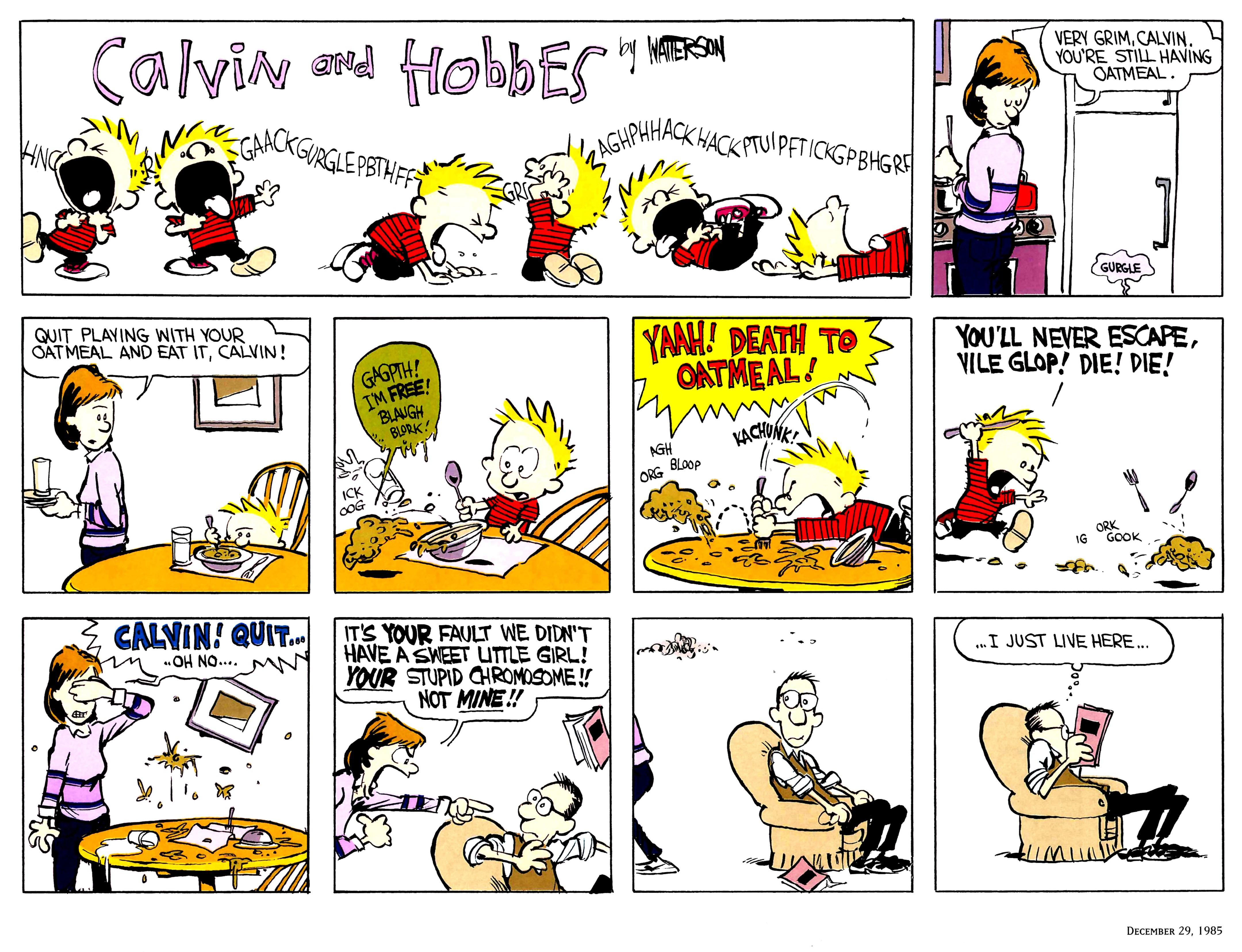 Calvin's oatmeal rebellion