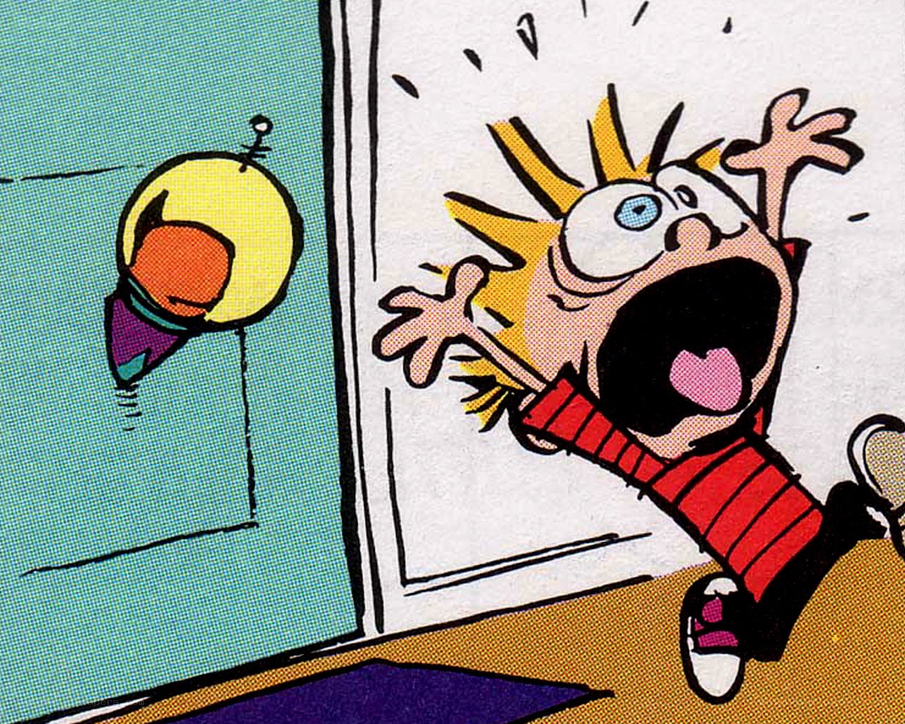 Calvin screams in fear