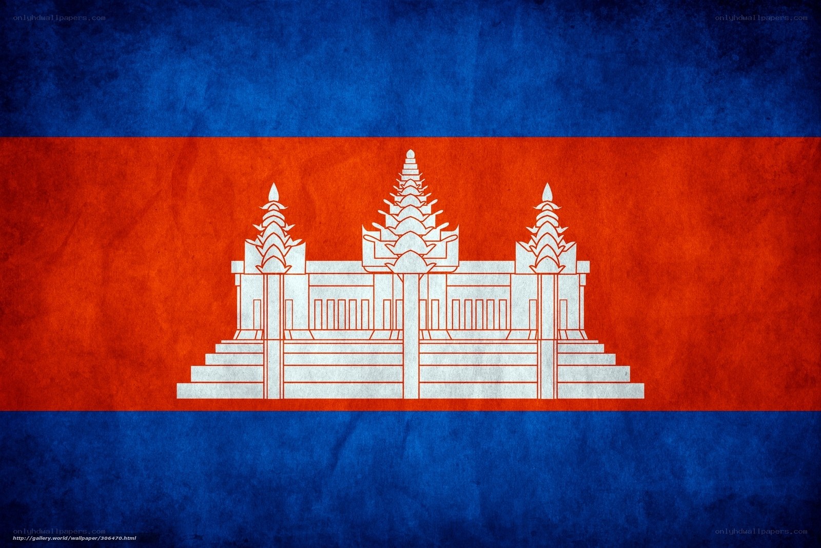 Cambodian flag with Angkor Wat