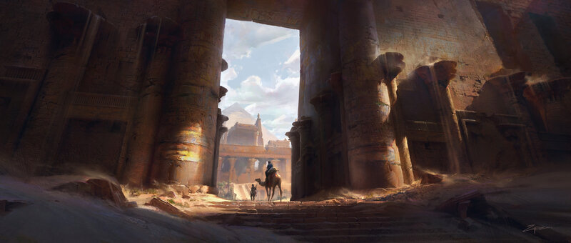 Camel and Riders in Ruins